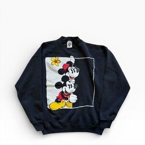 Vintage 80s Mickey Inc Disney Minnie Mickey Mouse Puff Print Black Crew Neck XL